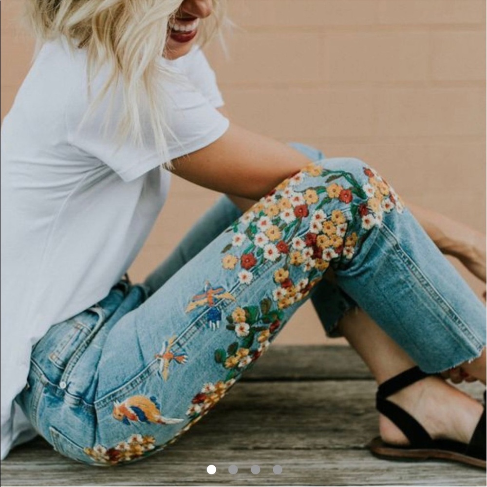 Free People Embroidered Jeans